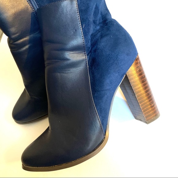 Modcloth Shoes - Blue Faux Suede & Leather Heeled Boots